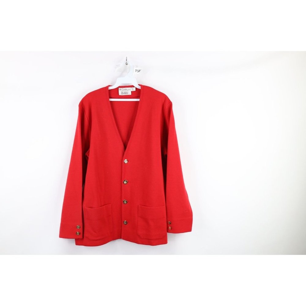 Vtg 90s St Croix Knits Mens Medium Dapper Wool Knit Pocket Cardigan Sweater USA
